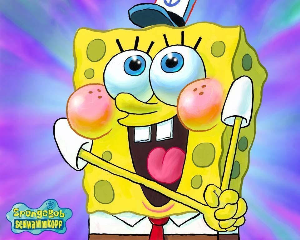 Excited Cool Spongebob In Retro Background