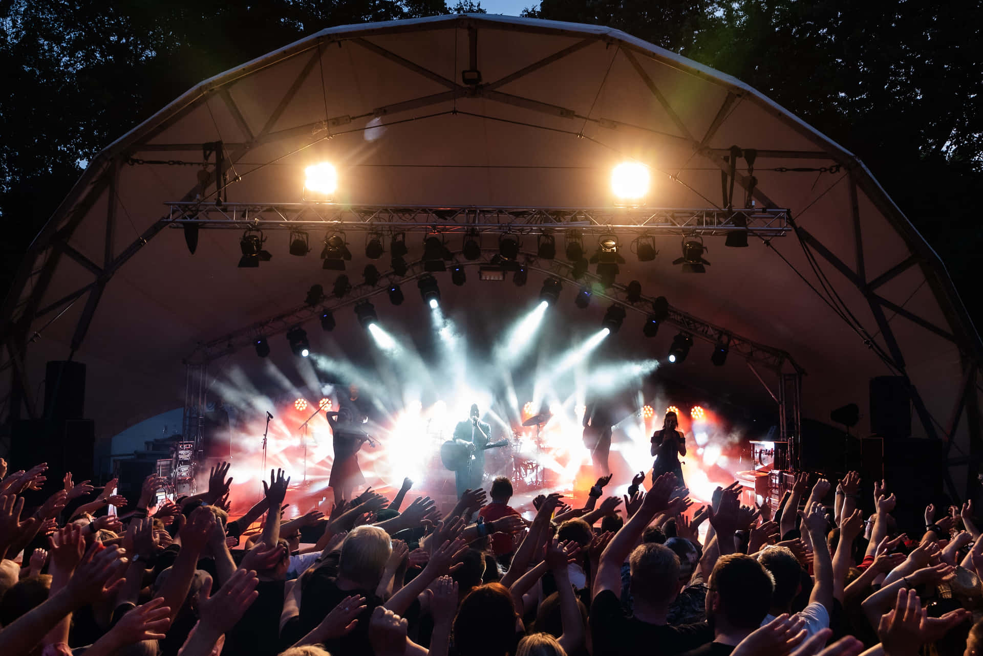 Excited Crowd Dancing At A Music Festival Background