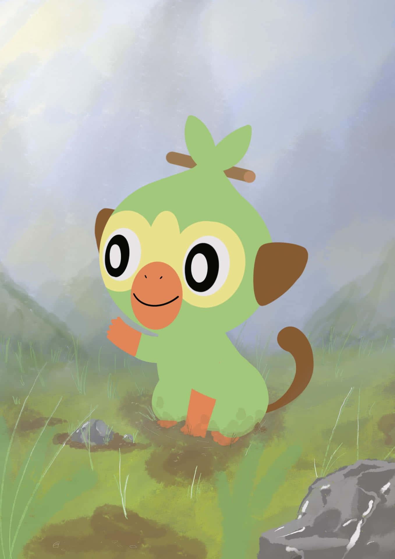 Excited Grookey Playing Under The Sun Background