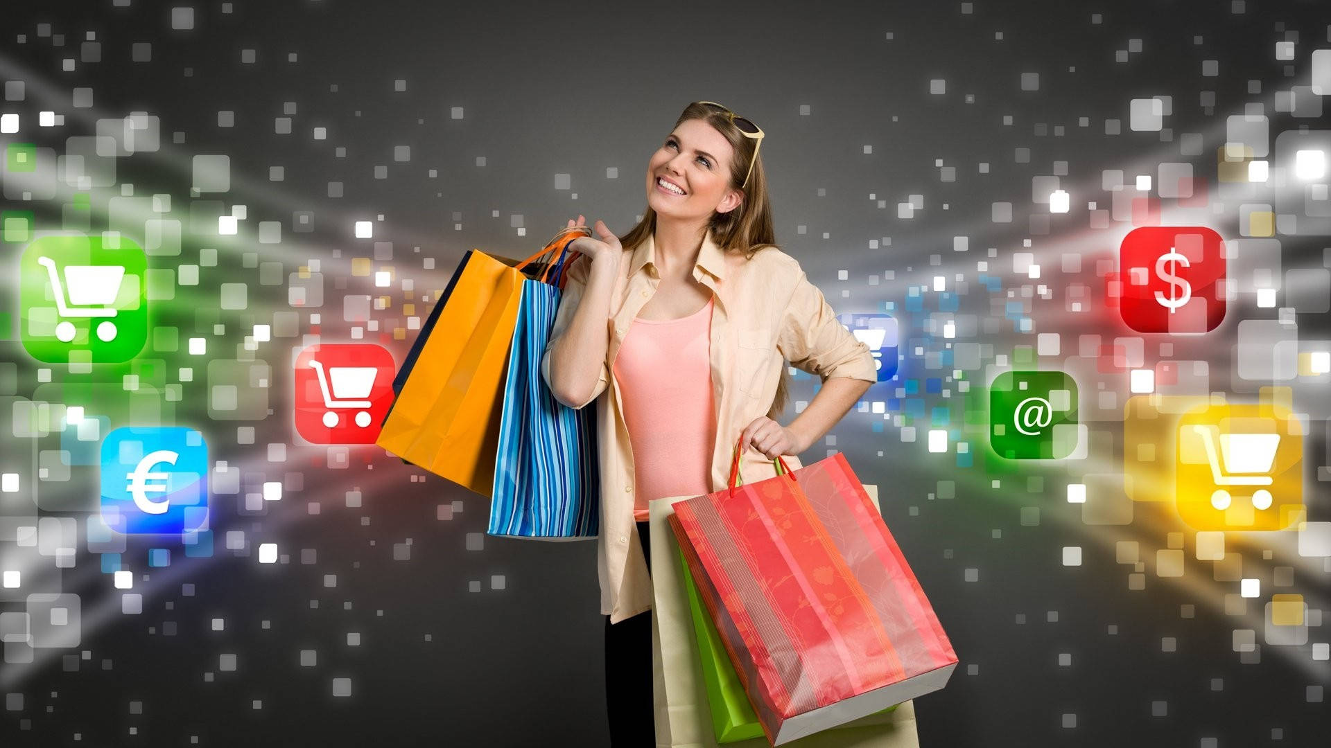 Excited Woman On A Shopping Spree Background