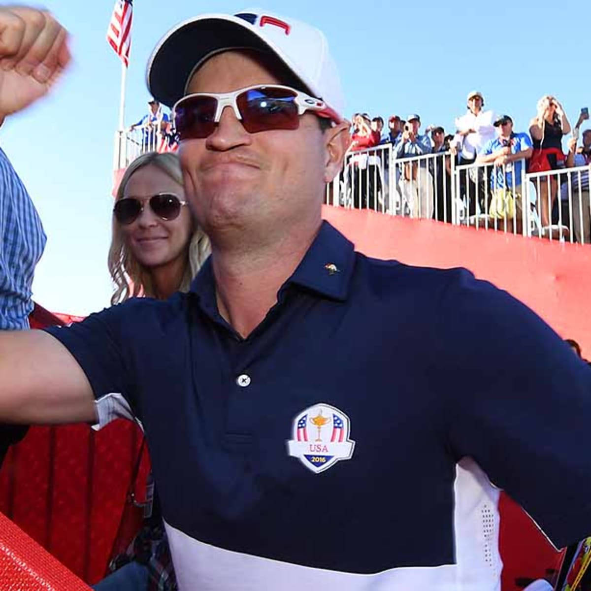 Excited Zach Johnson Celebrating A Victory In Golf Tournament Background