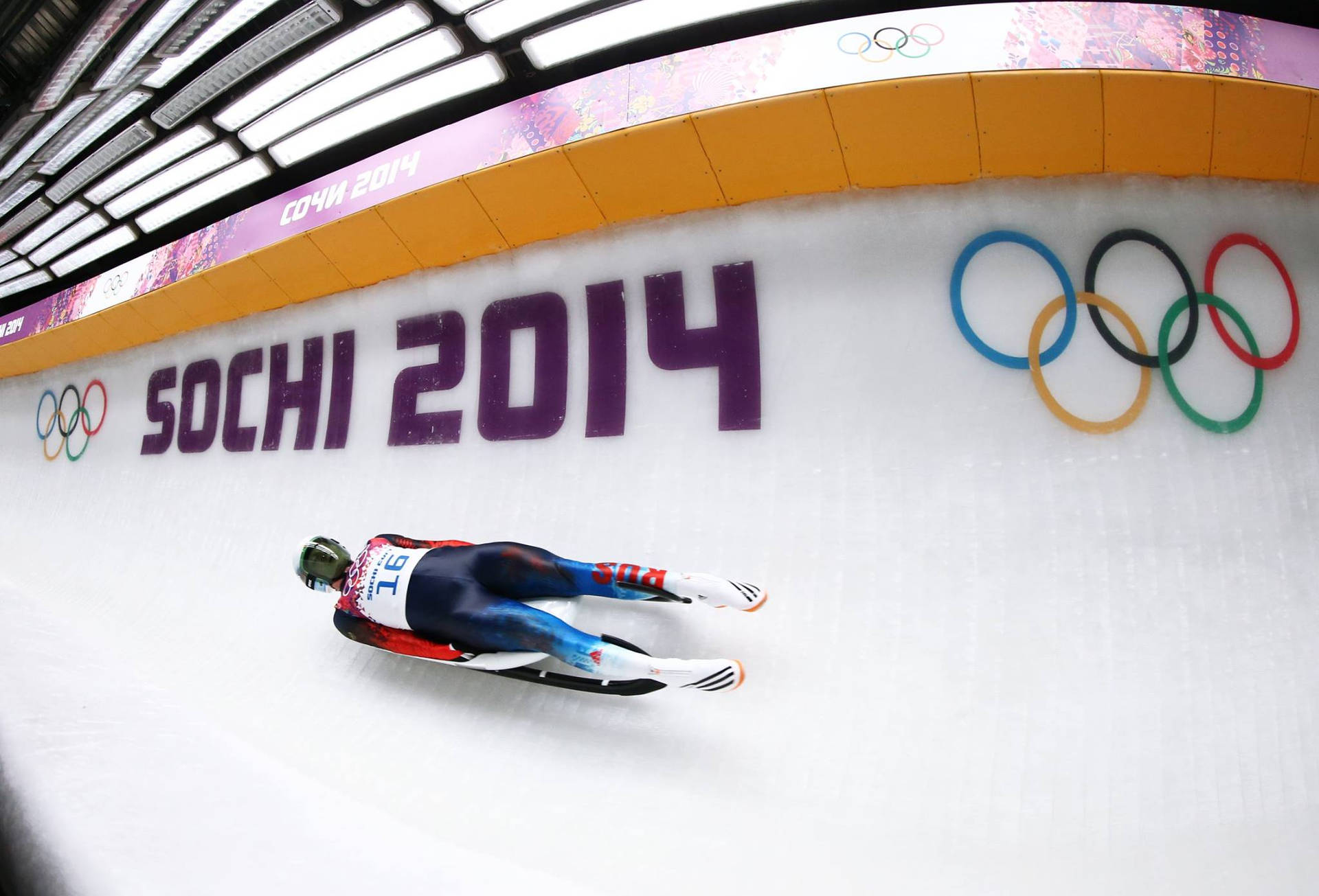 Exciting Fisheye Shot Of Luge Competition At Sochi 2014 Background