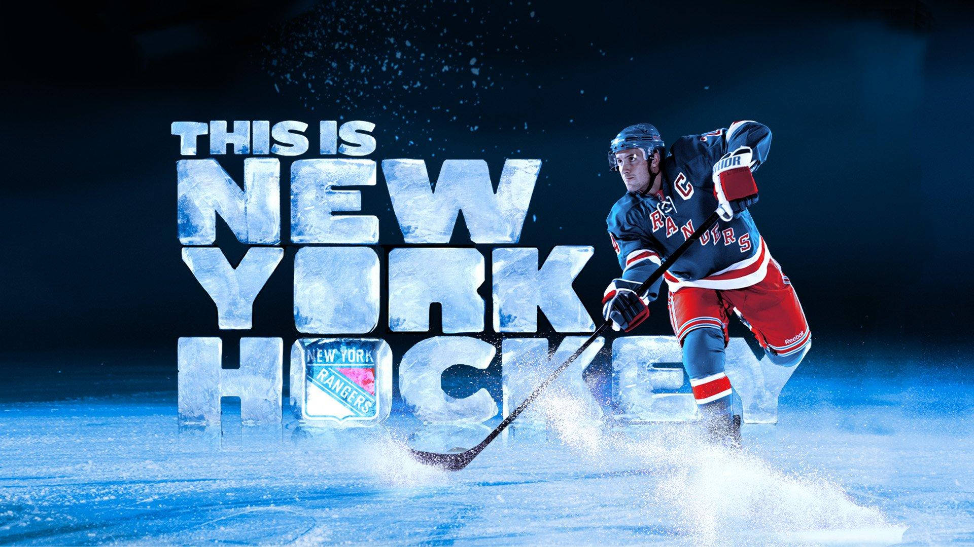 Exciting Ice Hockey Action With The New York Rangers Background