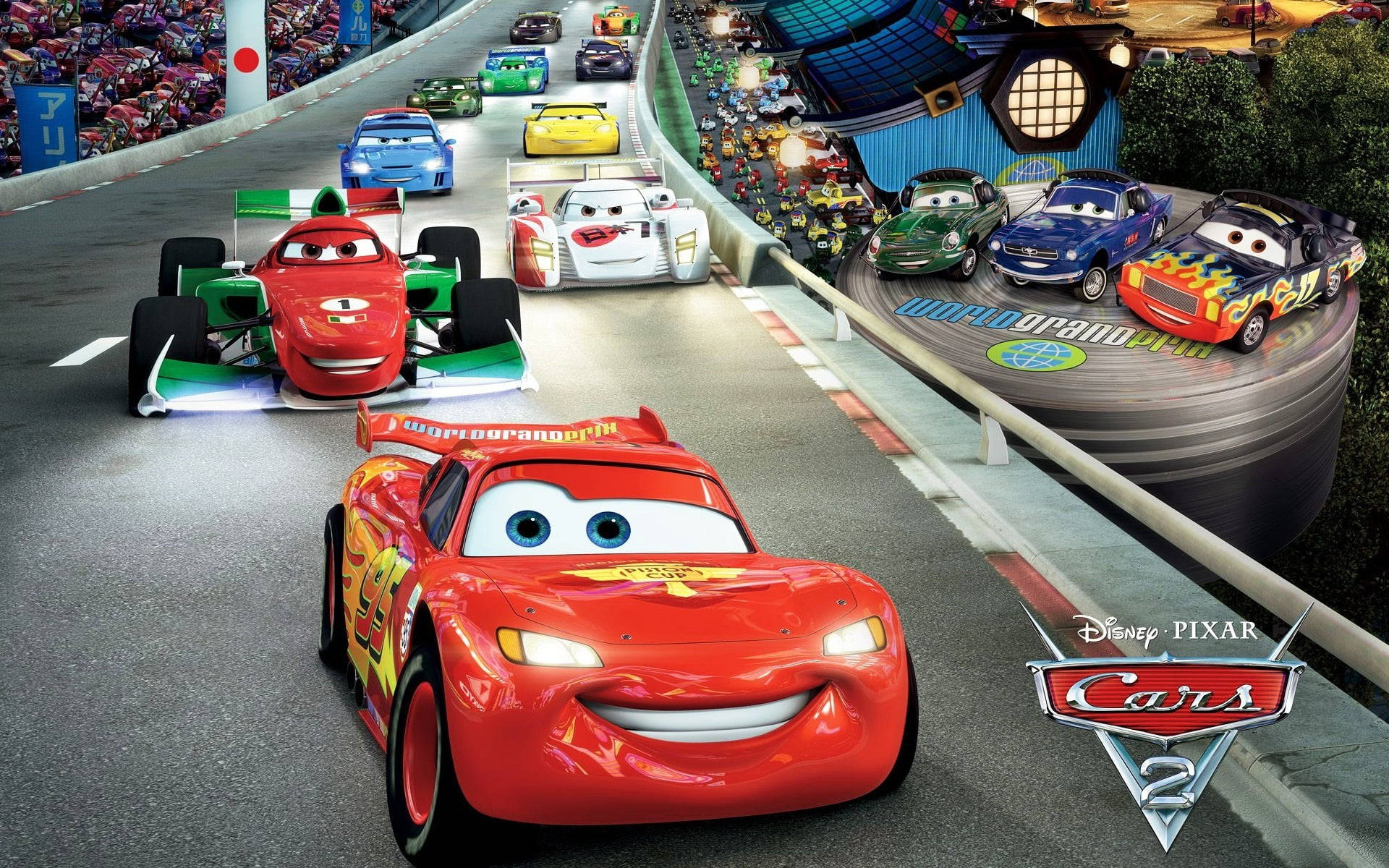 Exciting Line-up Of Racers At The World Grand Prix In Cars 2 Background