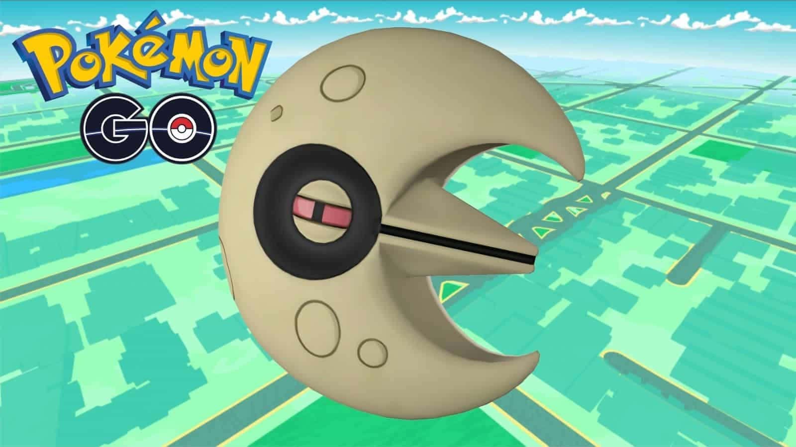 Exciting Lunatone Featured With Iconic Pokémon Go Logo Background