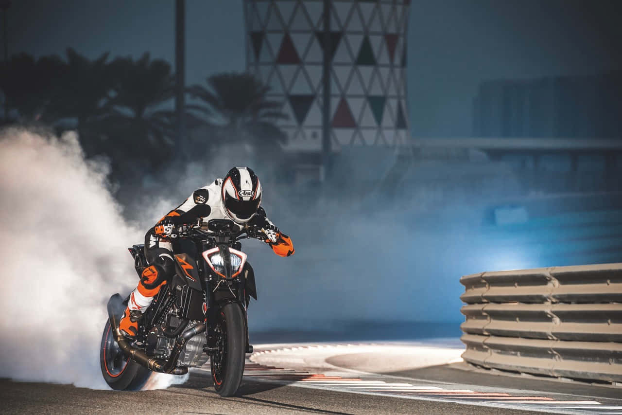 Exciting Ride: Ktm Duke In High Performance Background