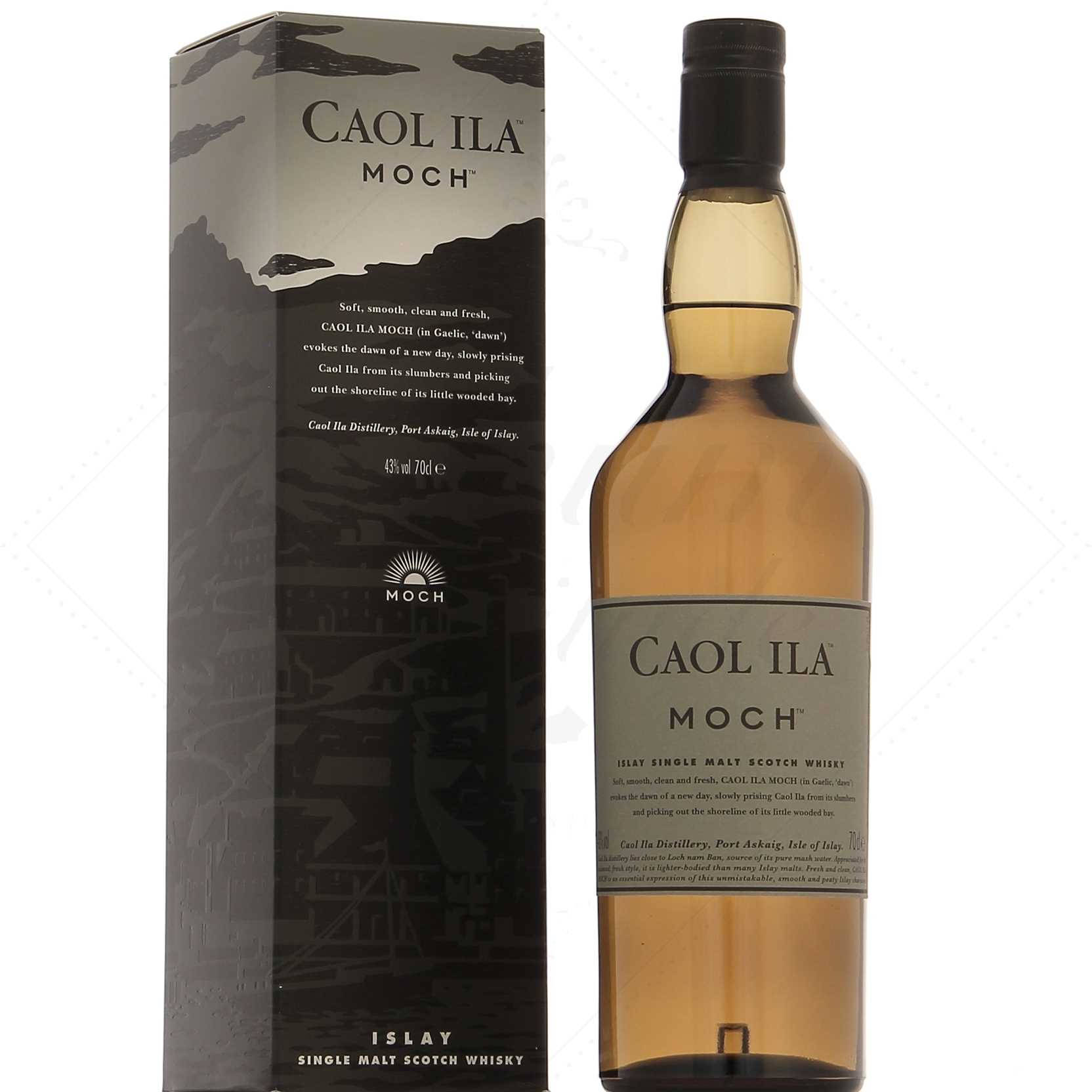 Exclusive Caol Ila Moch Whiskey With Branded Packaging Background