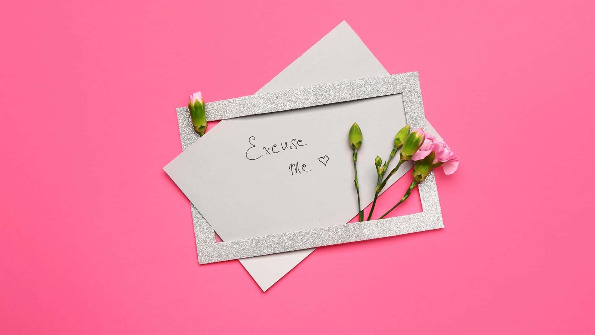 Excuse Me Note With Pink Flowers Background