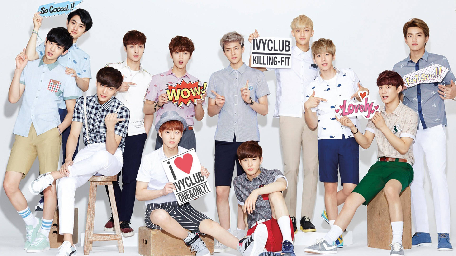Exo Group Posing For Ivy Club. Background