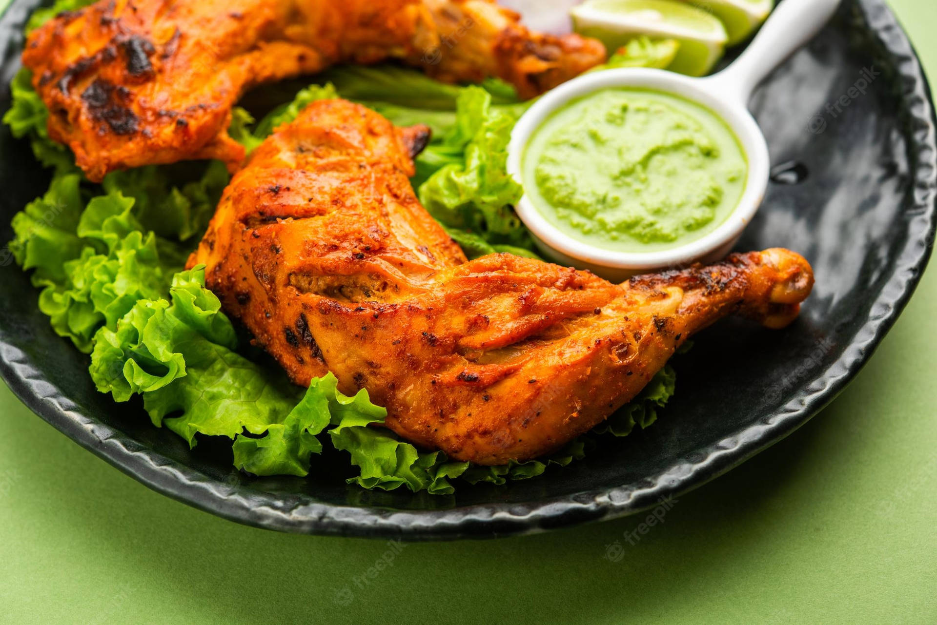 Exotic Tandoori Chicken Served With Zesty Wasabi Background