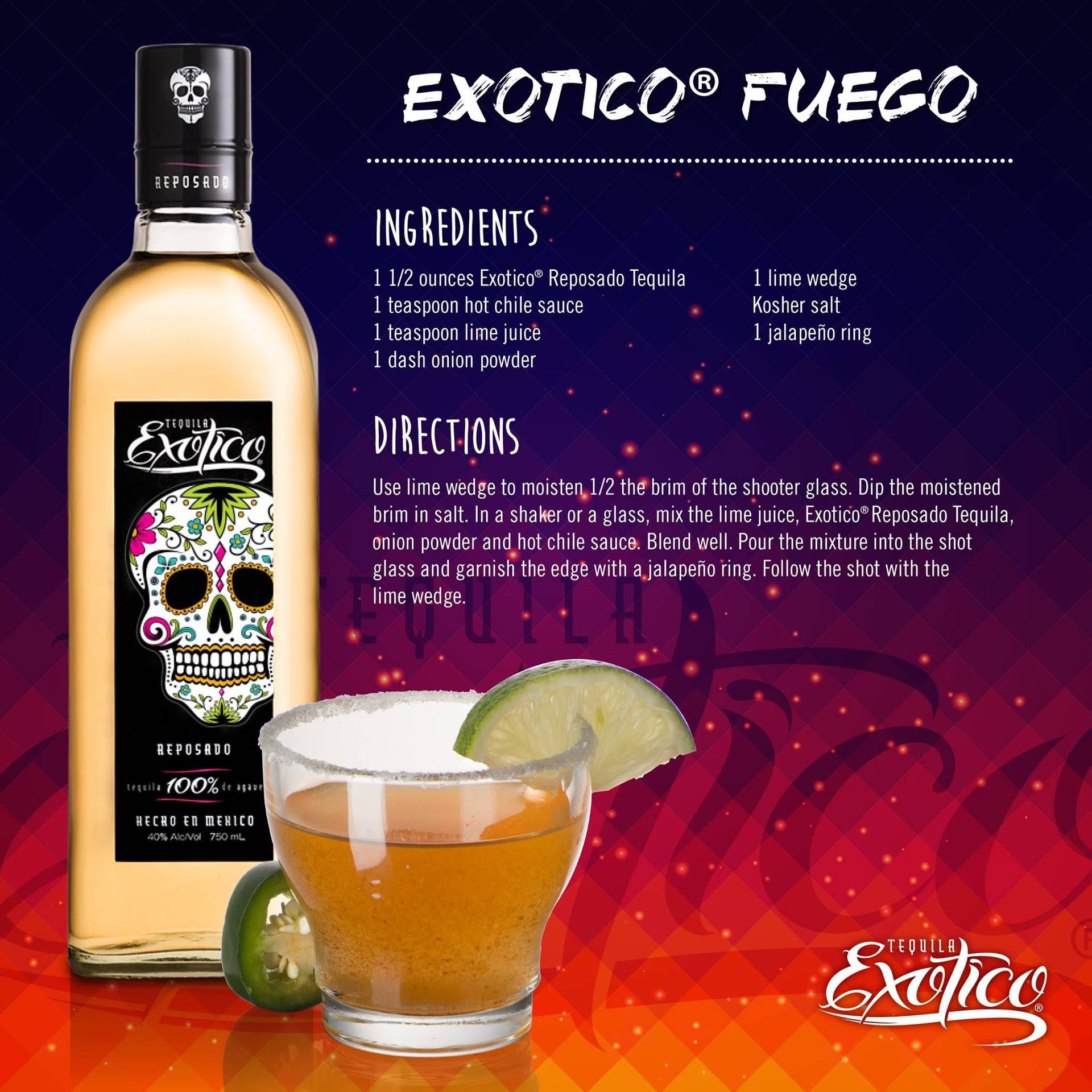 Exotico Fuego Tequila Recipe Poster Background