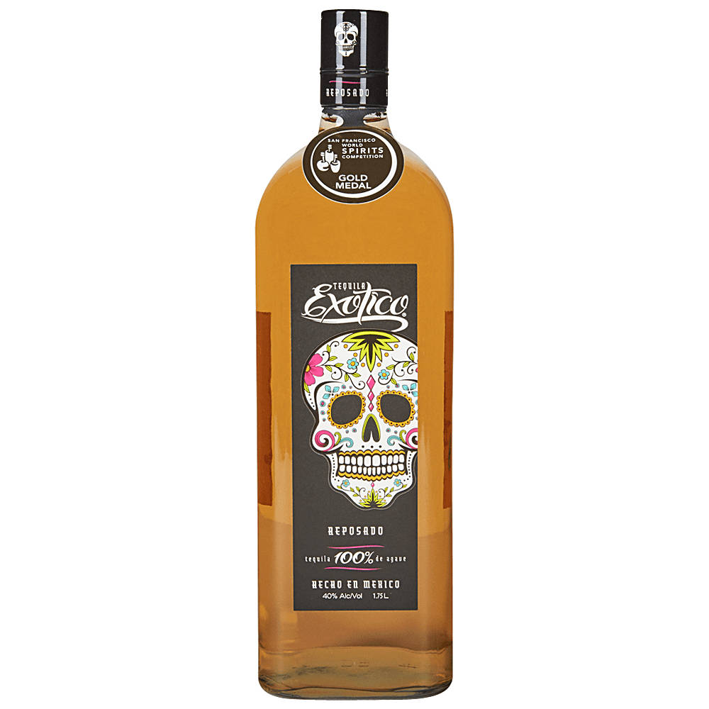 Exotico Tequila Reposado With Black Tag Background