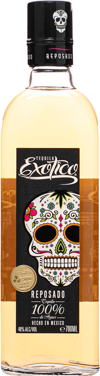 Exotico Tequila Reposado With Gold Sticker Background