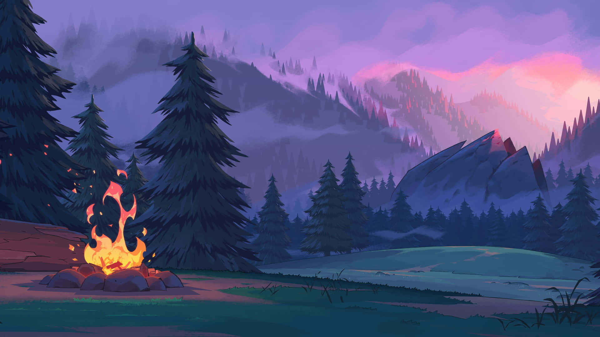 Expansive Landscape Engulfed In Flames Background