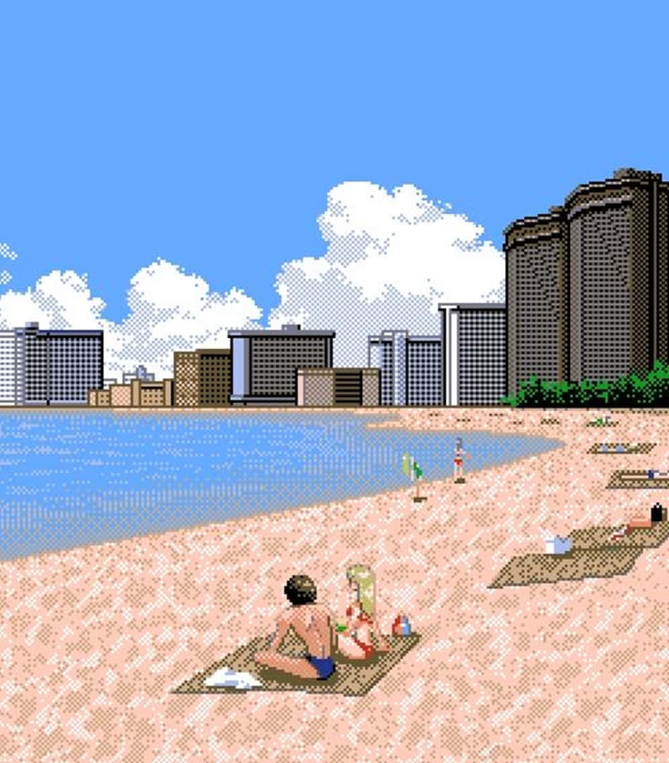 Experience A Beach Vacation In A Pixelated World Background