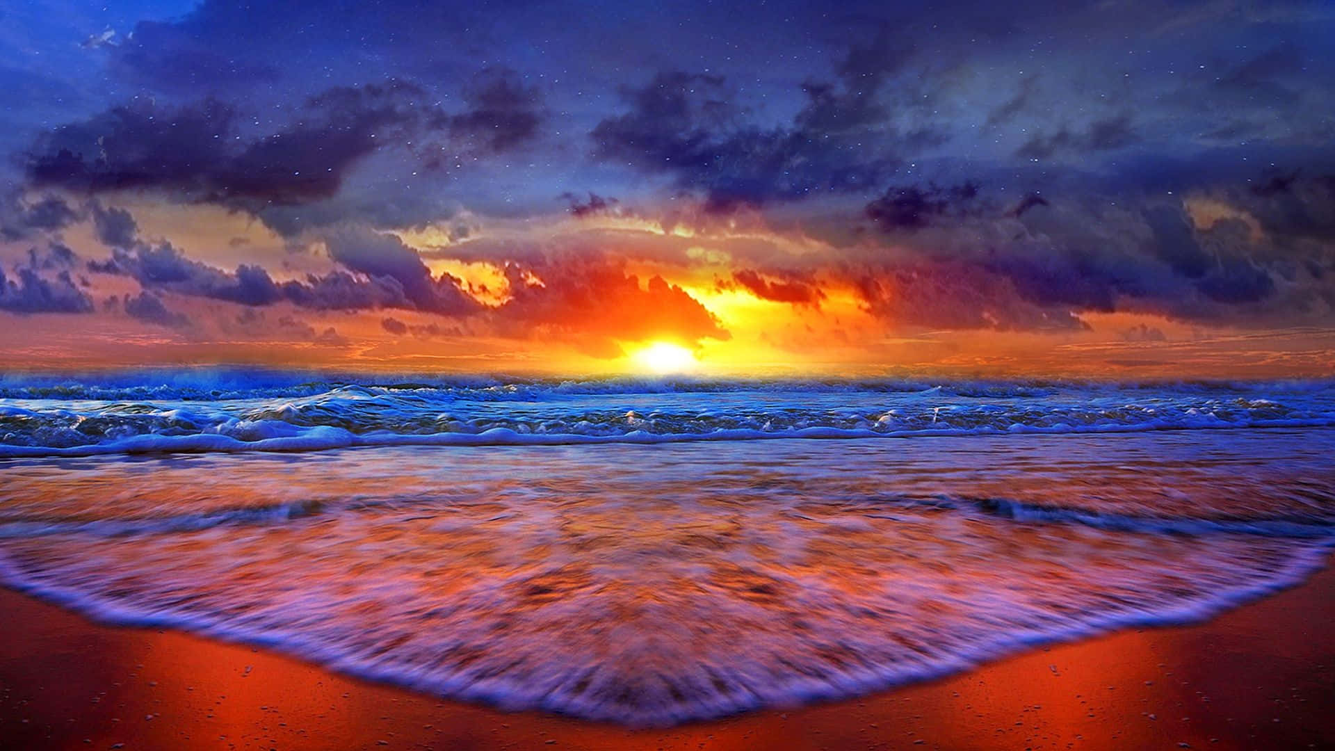 Experience A Tranquil Beach Sunset Background