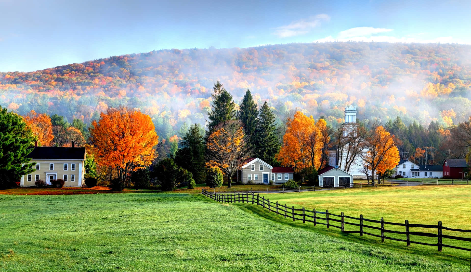 Experience An Ever-changing Beauty Of New England Autumn Background