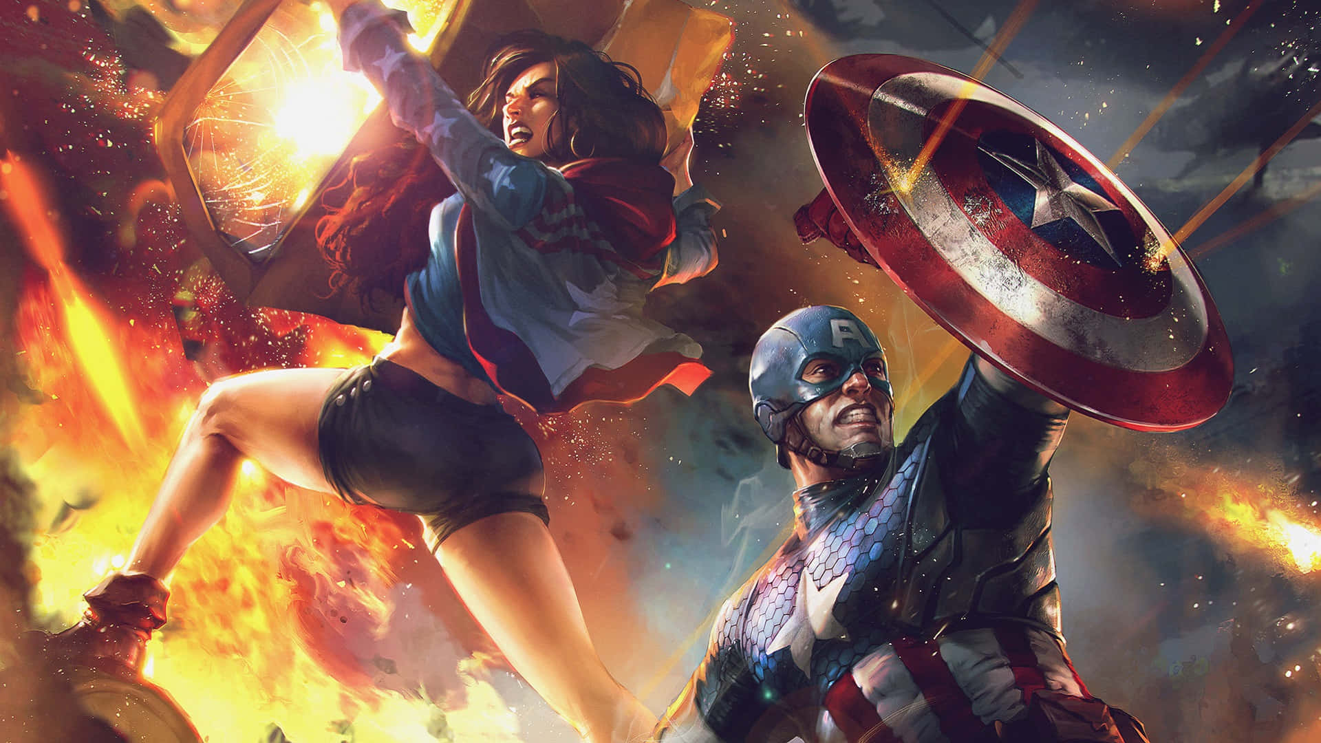 Experience The Action Of Captain America In Epic Dual-screen Resolution! Background