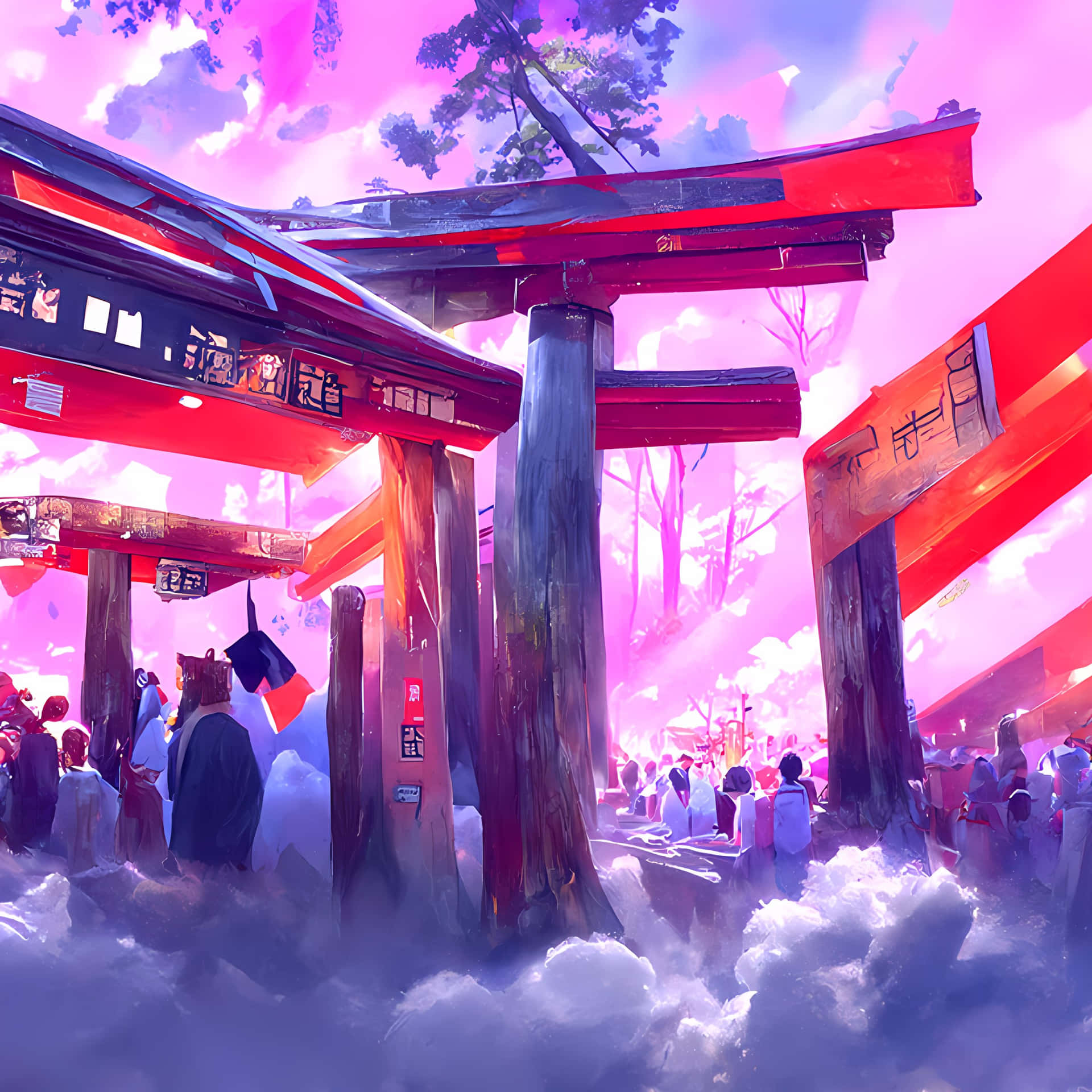 Experience The Beauty Of The Japanese Landscape In A Purple Haze Background
