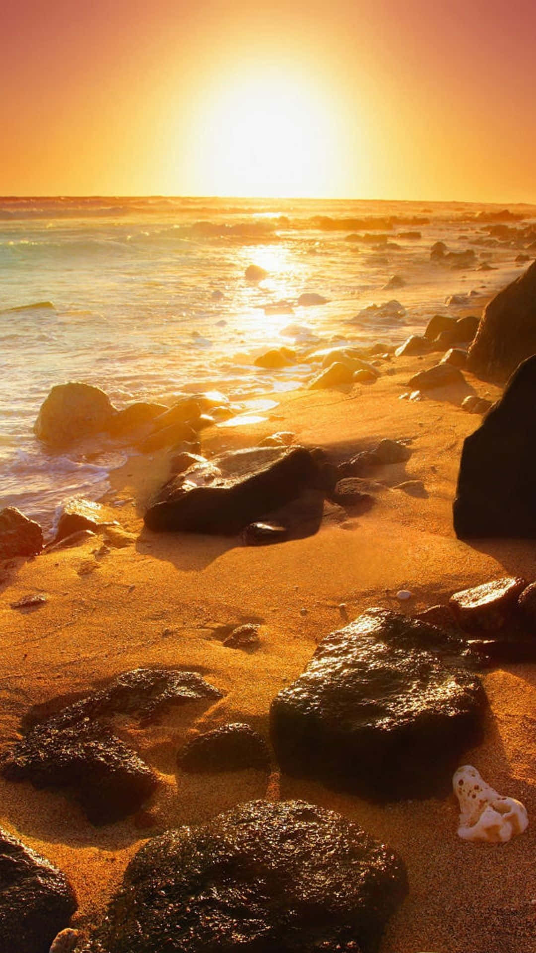 Experience The Best Of Both Worlds With This Sunset Beach Iphone Wallpaper. Background