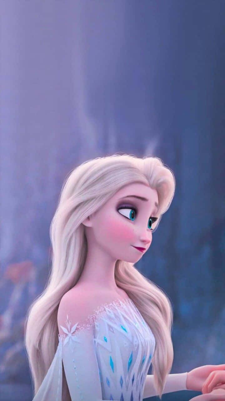 Experience The Enchantment Of Frozen 2 With Disney's Elsa Dressed In A White Gown Background