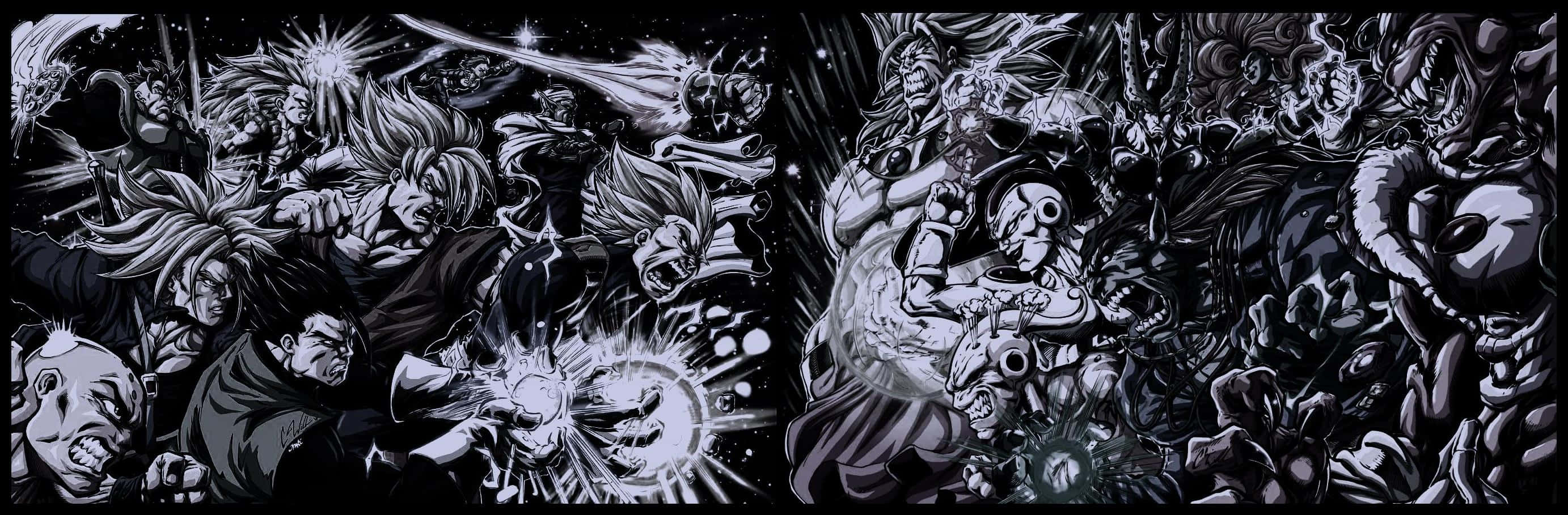 Experience The Excitement Of Dragon Ball Black And White Background