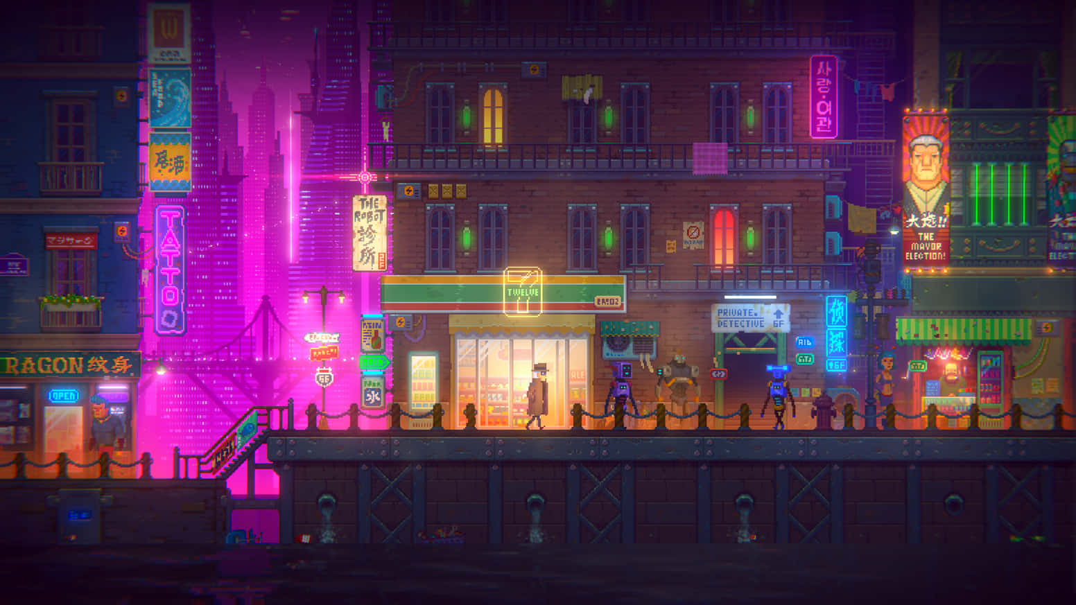 Experience The Future With Cyberpunk Pixel Art Background