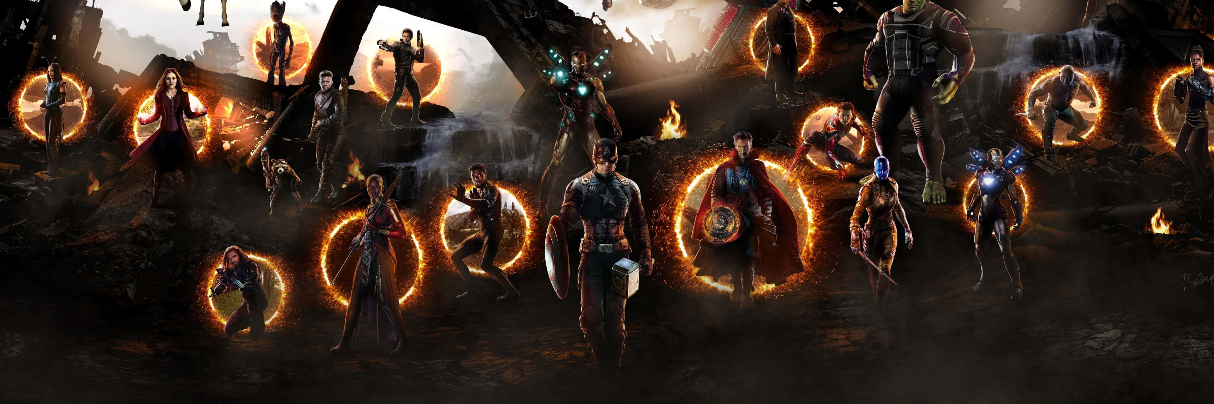 Experience The Grandiose Of The Avengers In Dual Screen Background