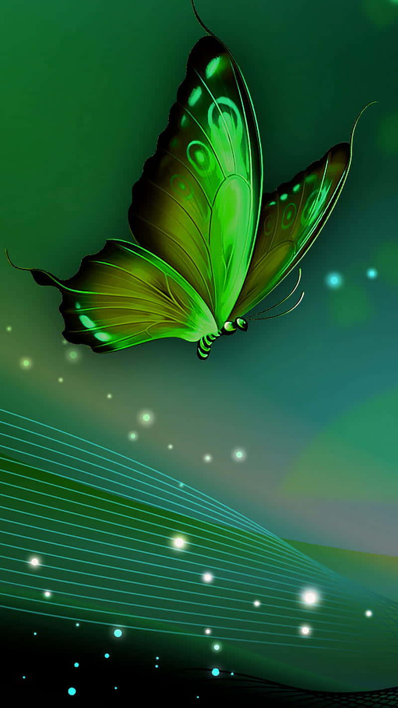 Experience The Magic Of Green Butterfly Background