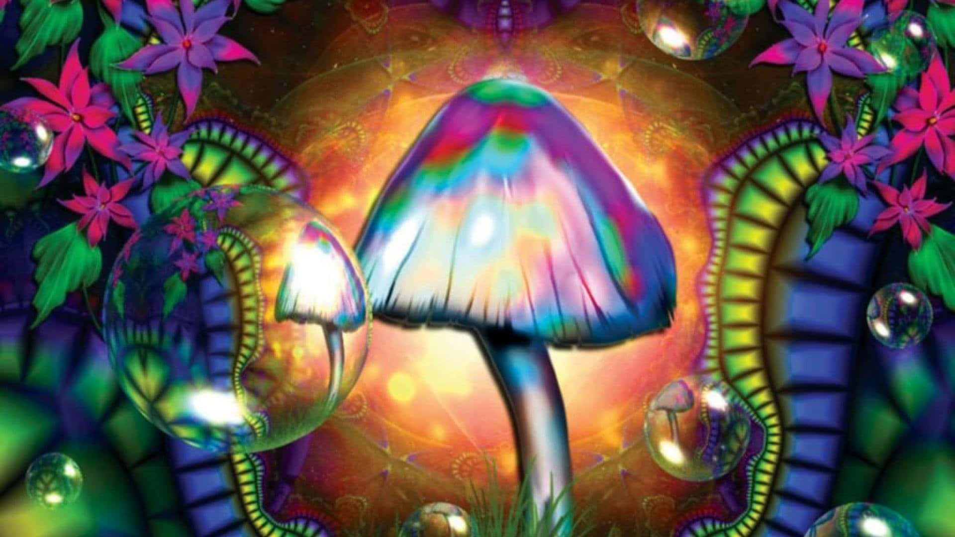 Experience The Magical World Of Trippy Mushroom Background