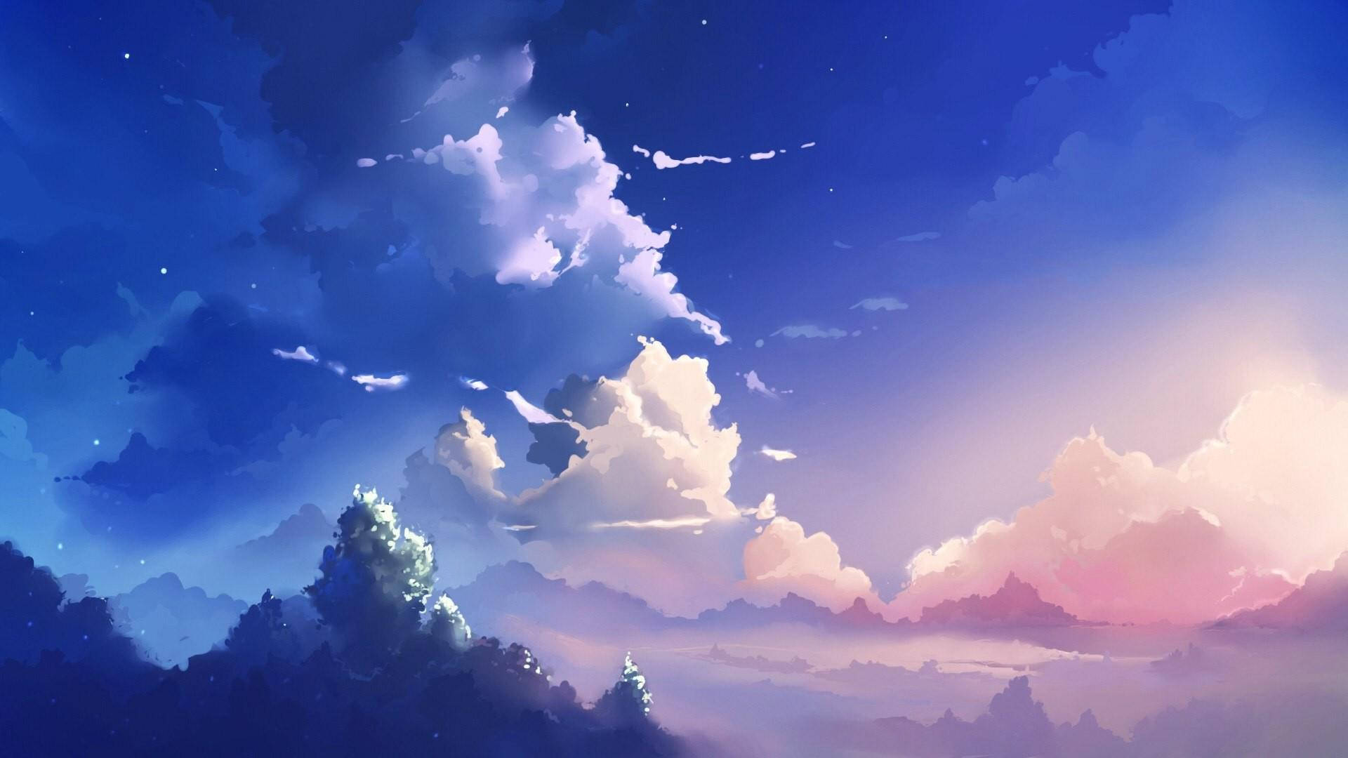 “experience The Serene Blue Anime Scenery.” Background