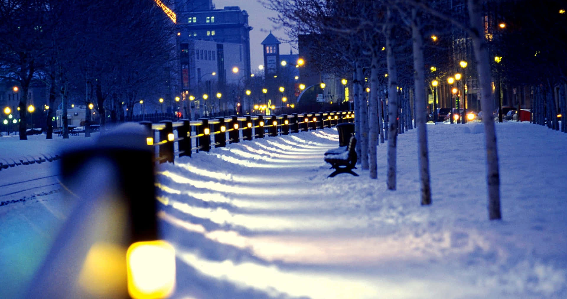 Experience The Tranquility Of A Nighttime Stroll On A City Street.