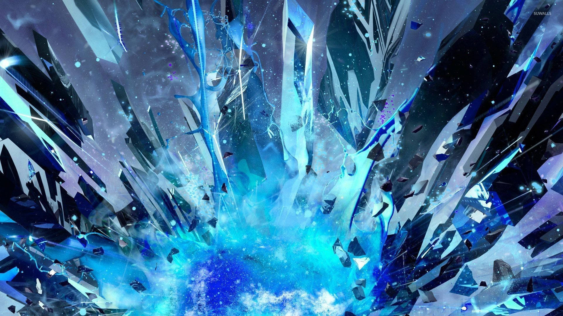 Exploding Crystal Blue Fragments Background