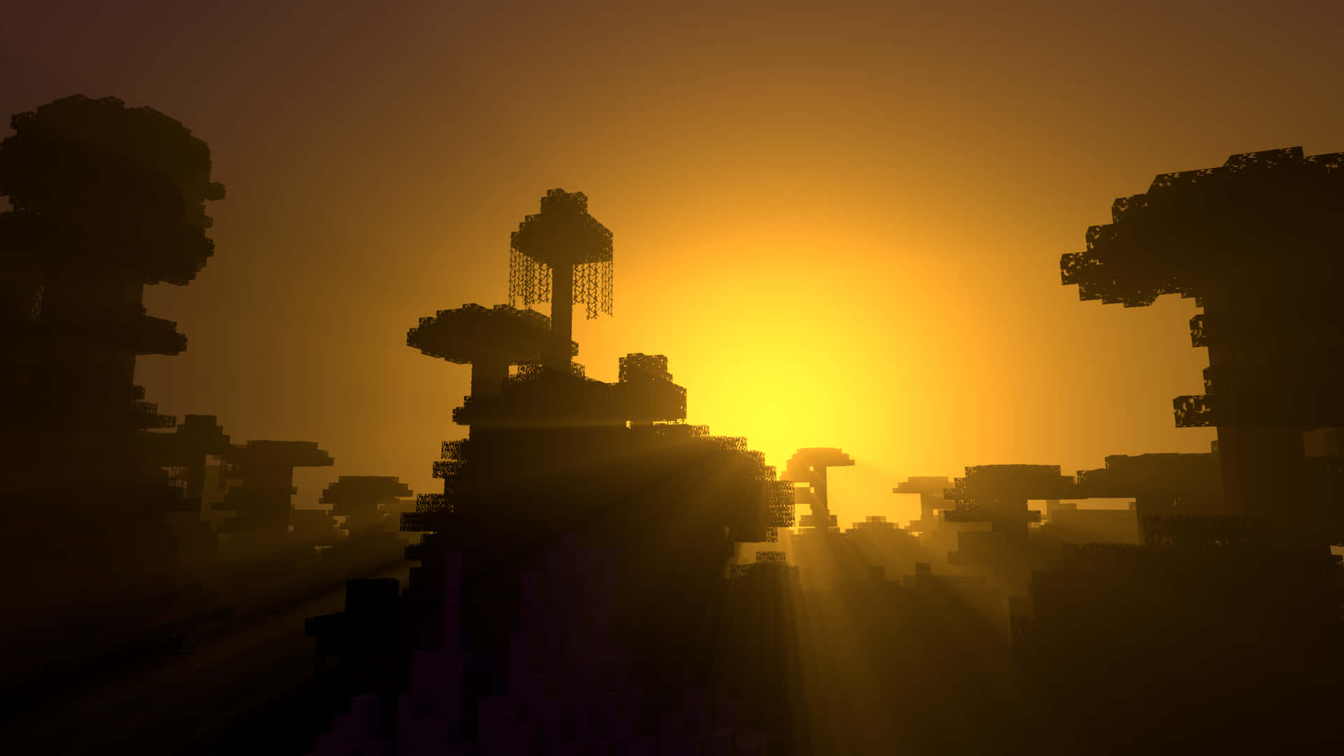 Exploration Of A Vibrant Minecraft Sunset Background