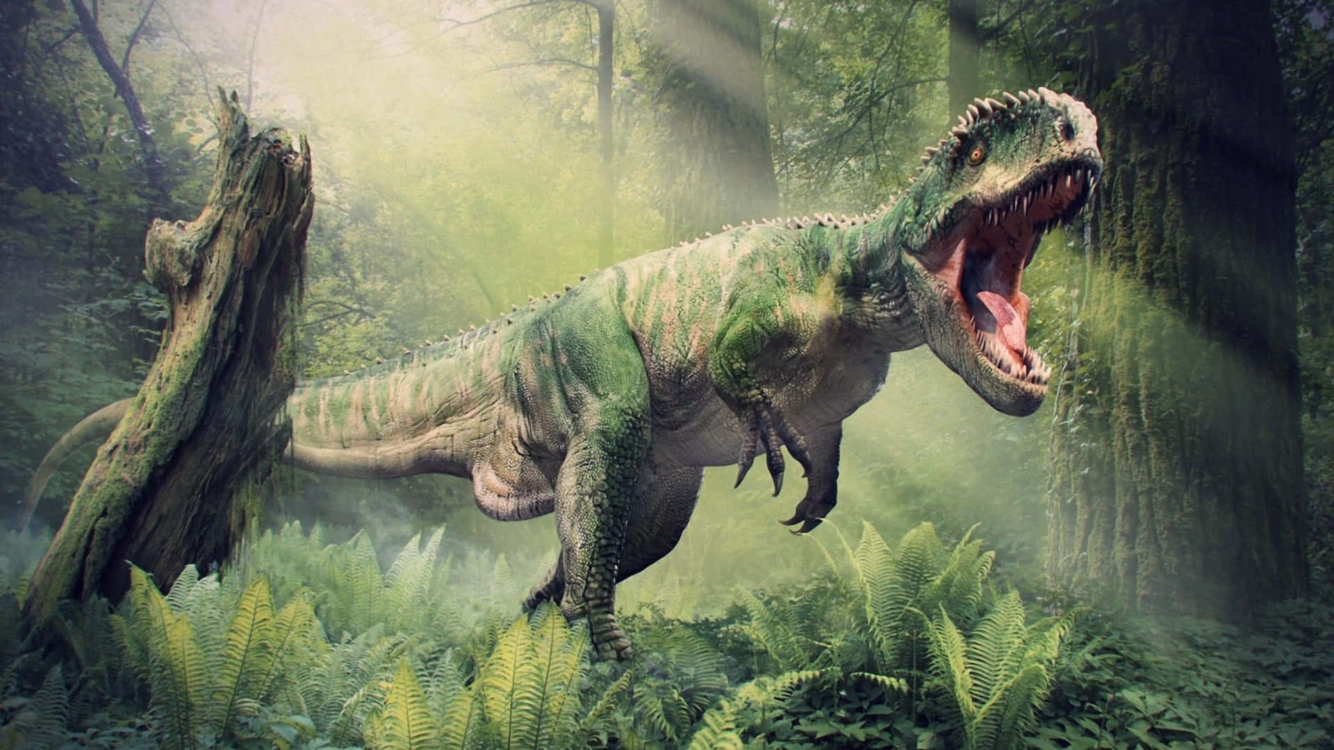 Explore A Magical Landscape With A Realistic Dinosaur Background