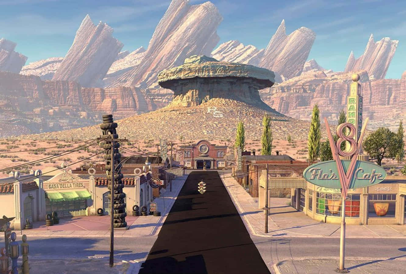 Explore Radiator Springs And Find Fun, Adventure, And Beauty! Background