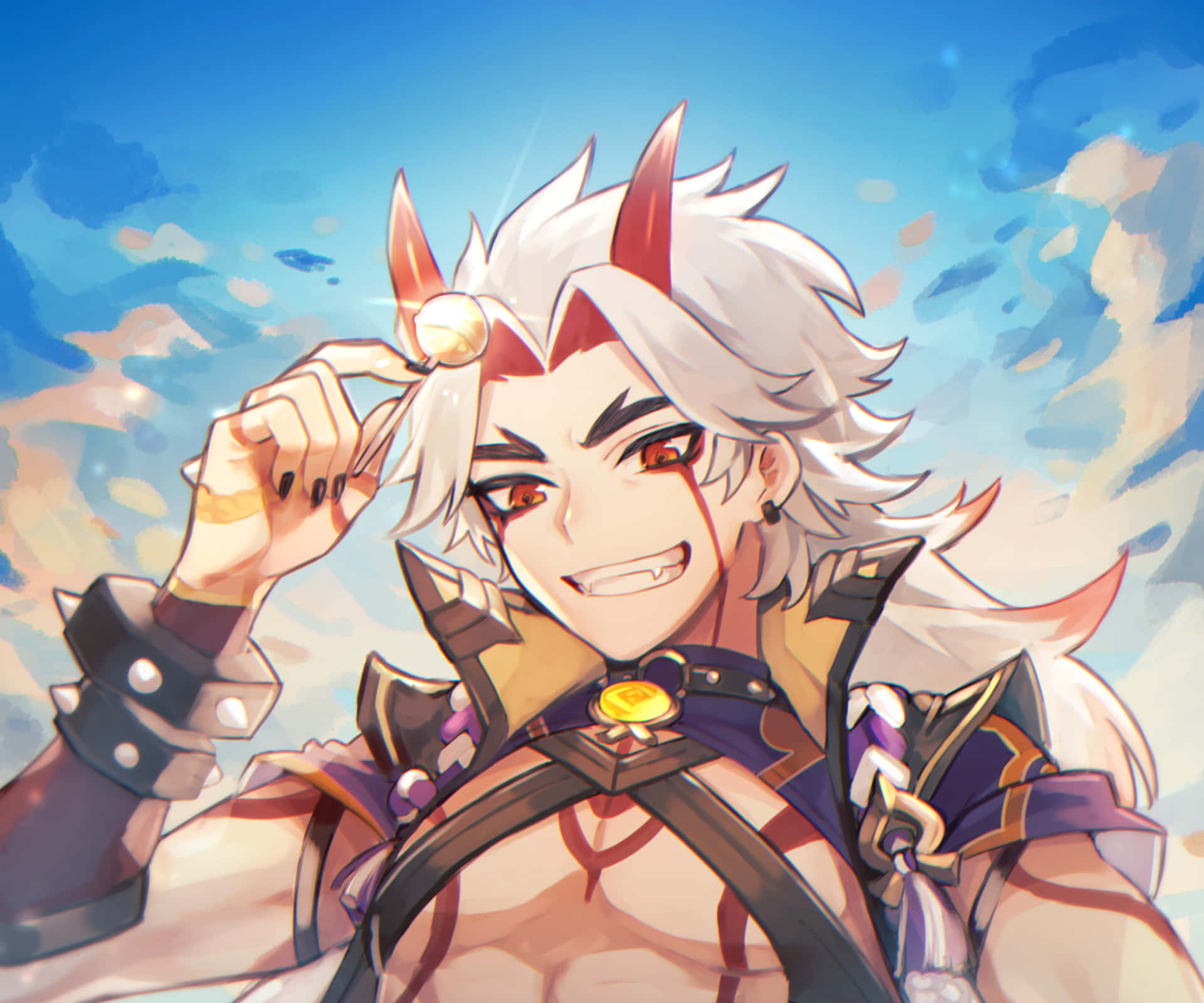 Explore Teyvat In Style With The Itto Outfit From Genshin Impact Background