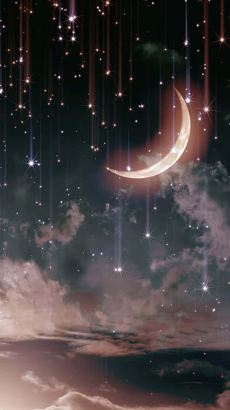 Explore The Beauty Of The Night Sky With The Moon And Stars Iphone Background