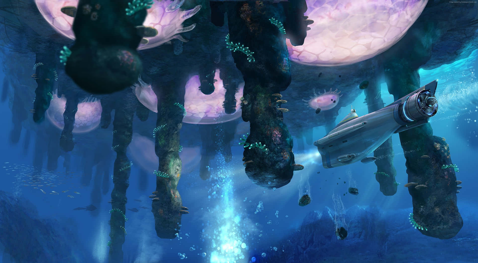 Explore The Depths Of The Alien Underwater World Of Subnautica 4k Background