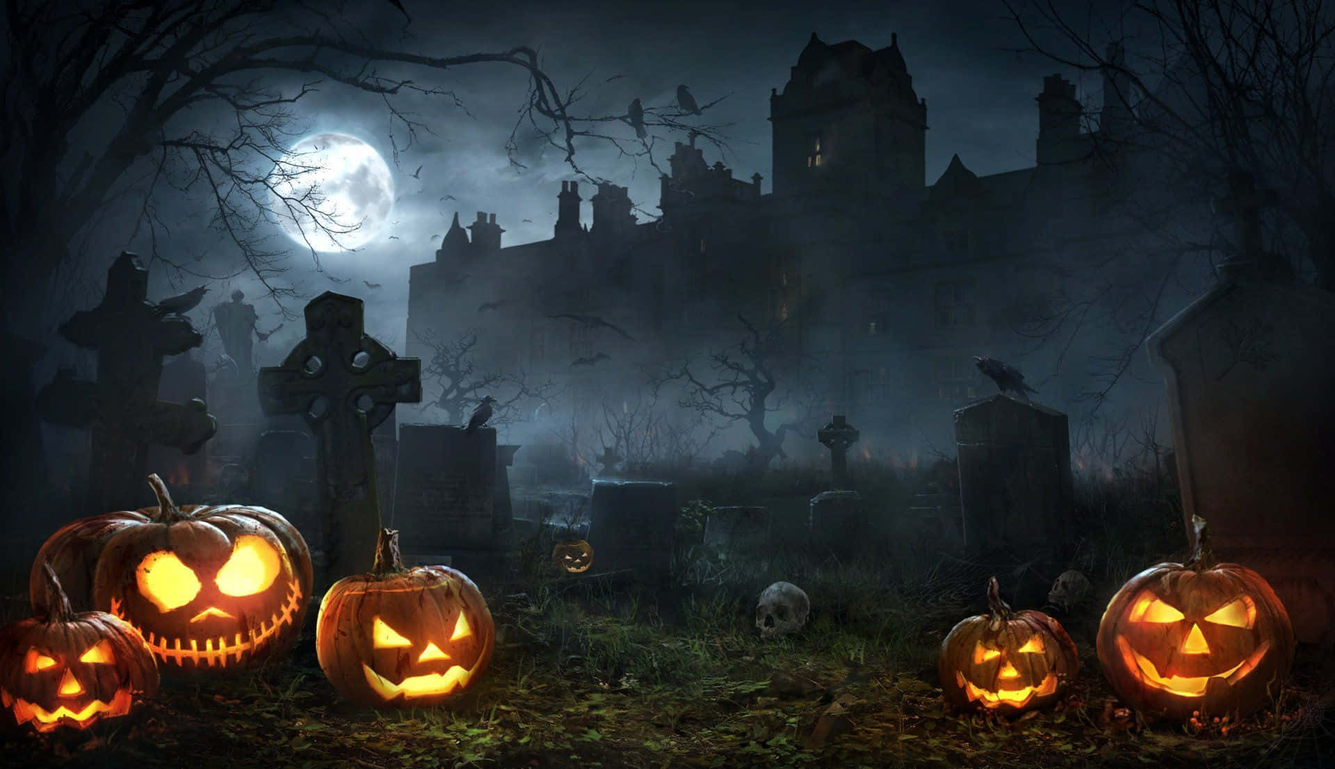 Explore The Eerie Ambience Of An Enchanted Halloween Graveyard. Background
