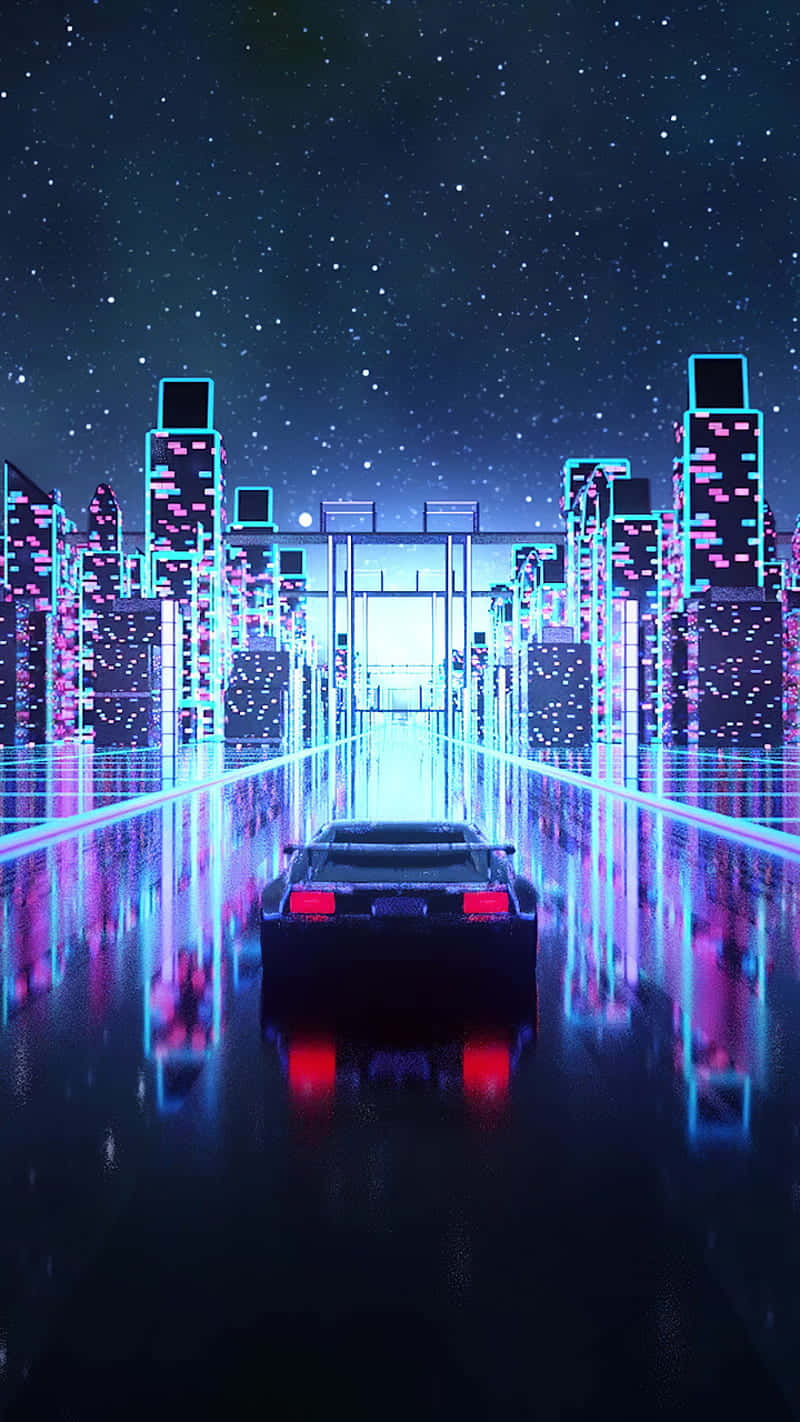 Explore The Futuristic Cityscape Of Synthwave City Background