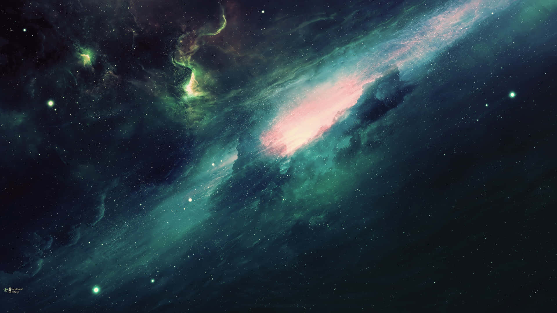 Explore The Infinite Possiblities Of The Green And Blue Galaxy Background