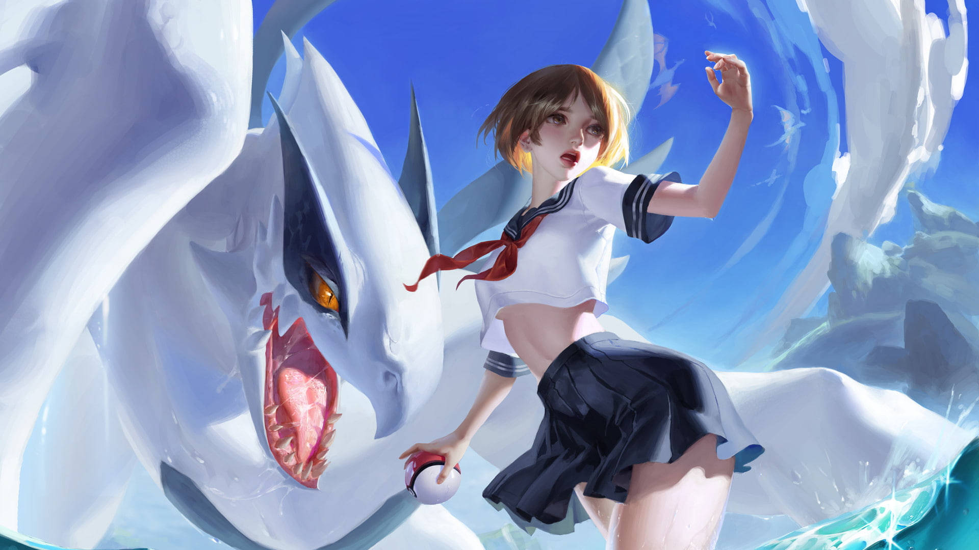 Explore The Magical World Of Lugia With An Anime Girl Background