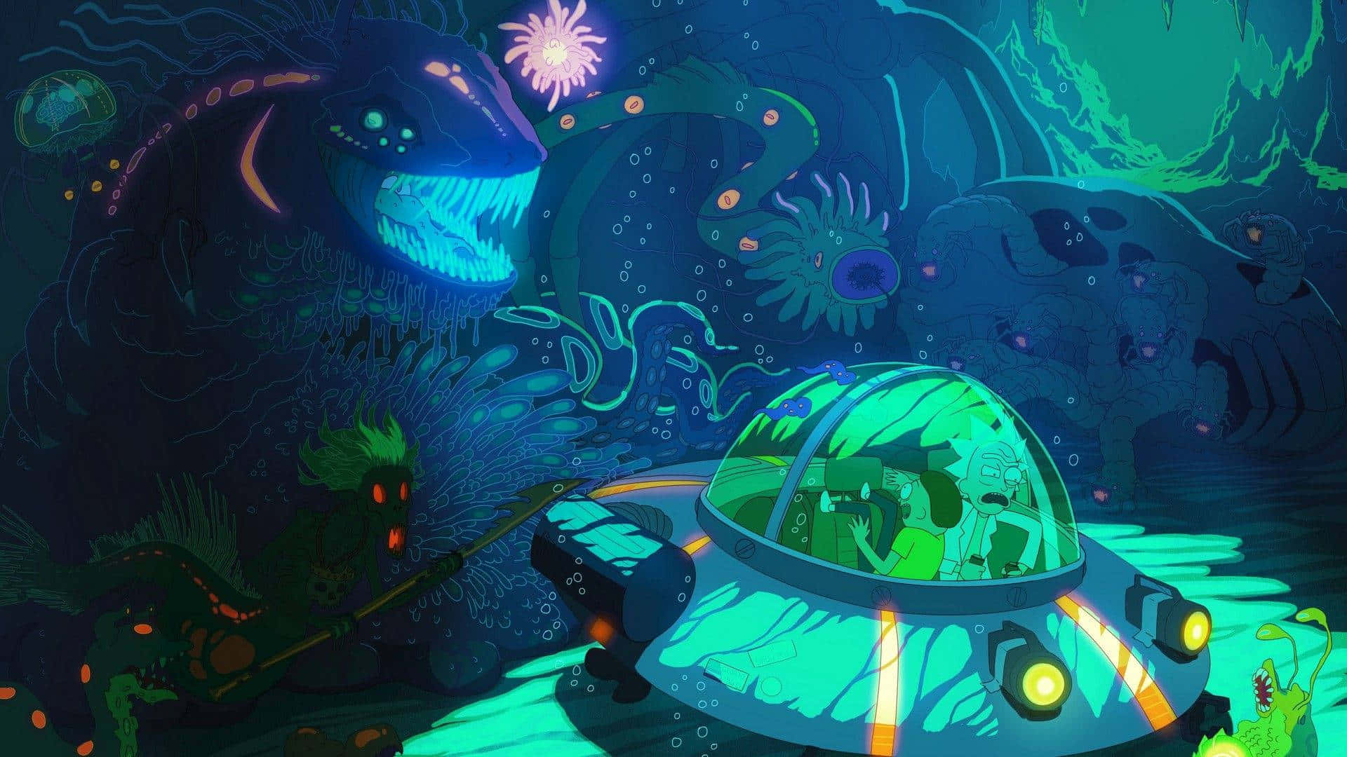 Explore The Multiverse With Rick And Morty On A Laptop Background