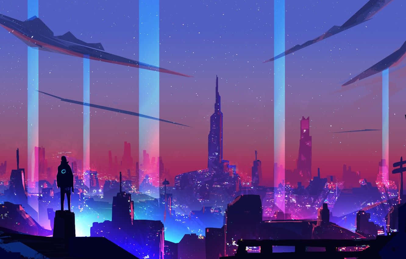 Explore The Neon Cityscape Of Synthwave City Background