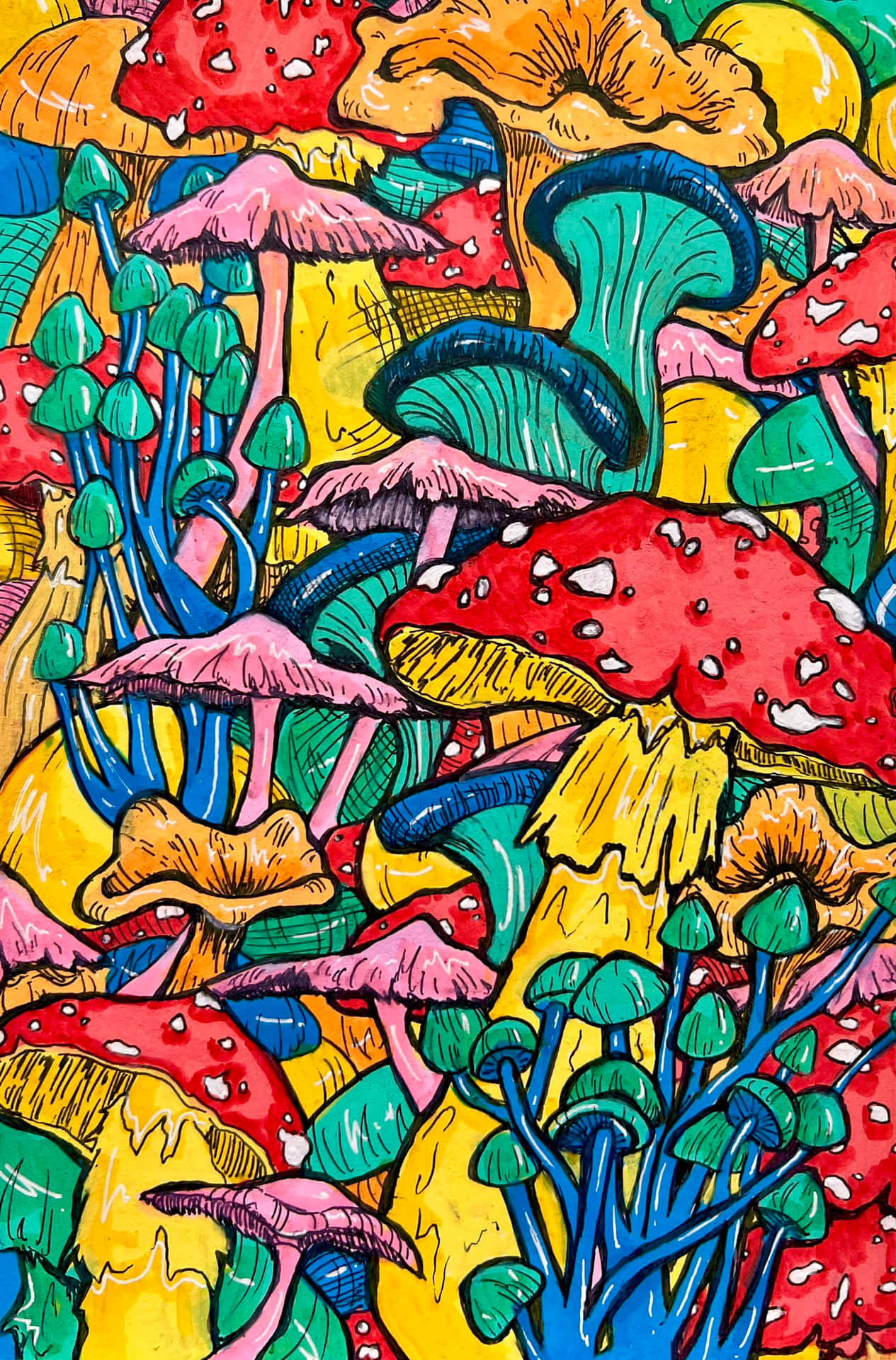 Explore The Psychedelic World Of Trippy Mushrooms Background