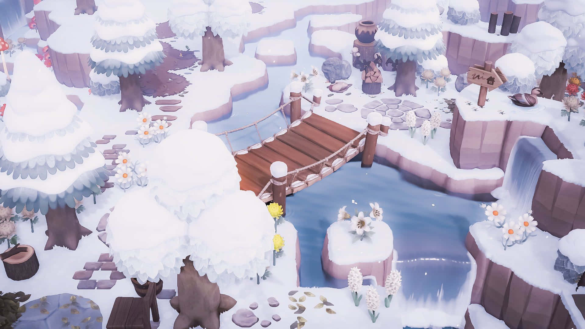Explore The Snow-covered Town Of Animal Crossing: Winter Background