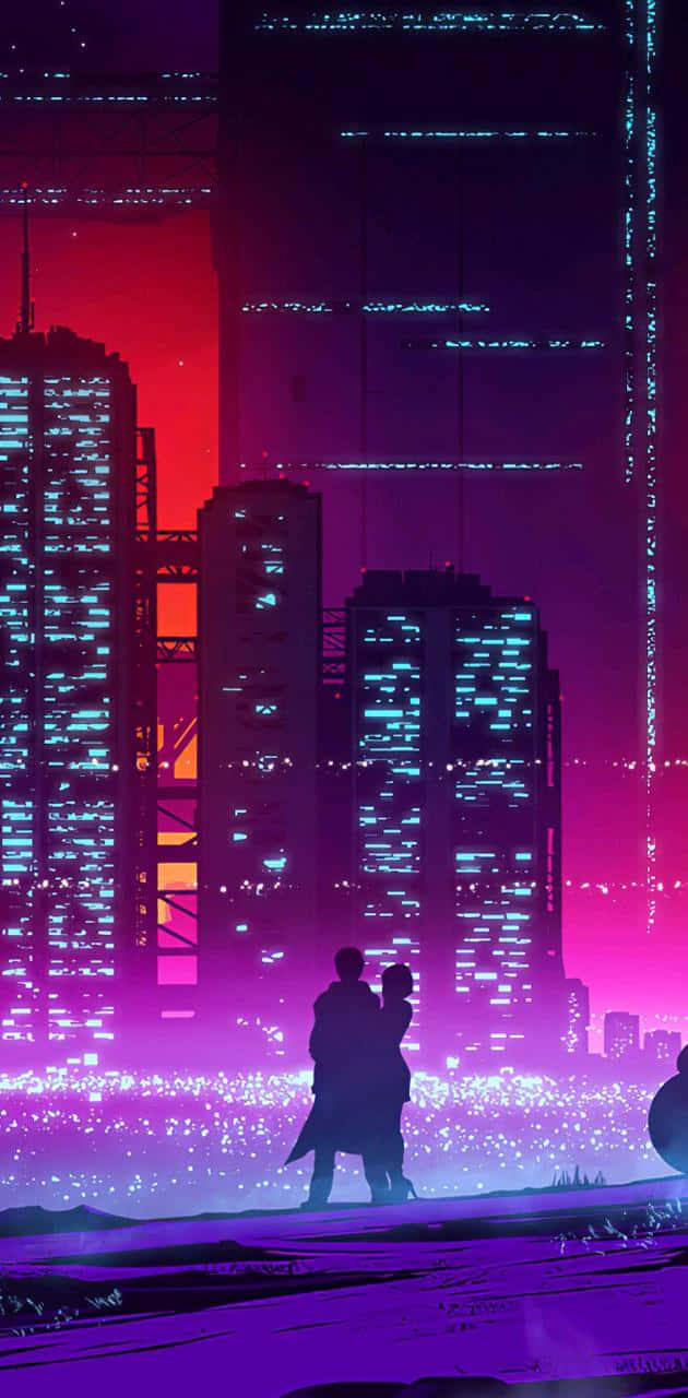 Explore The Vibrant Lights Of Synthwave City After Dark Background