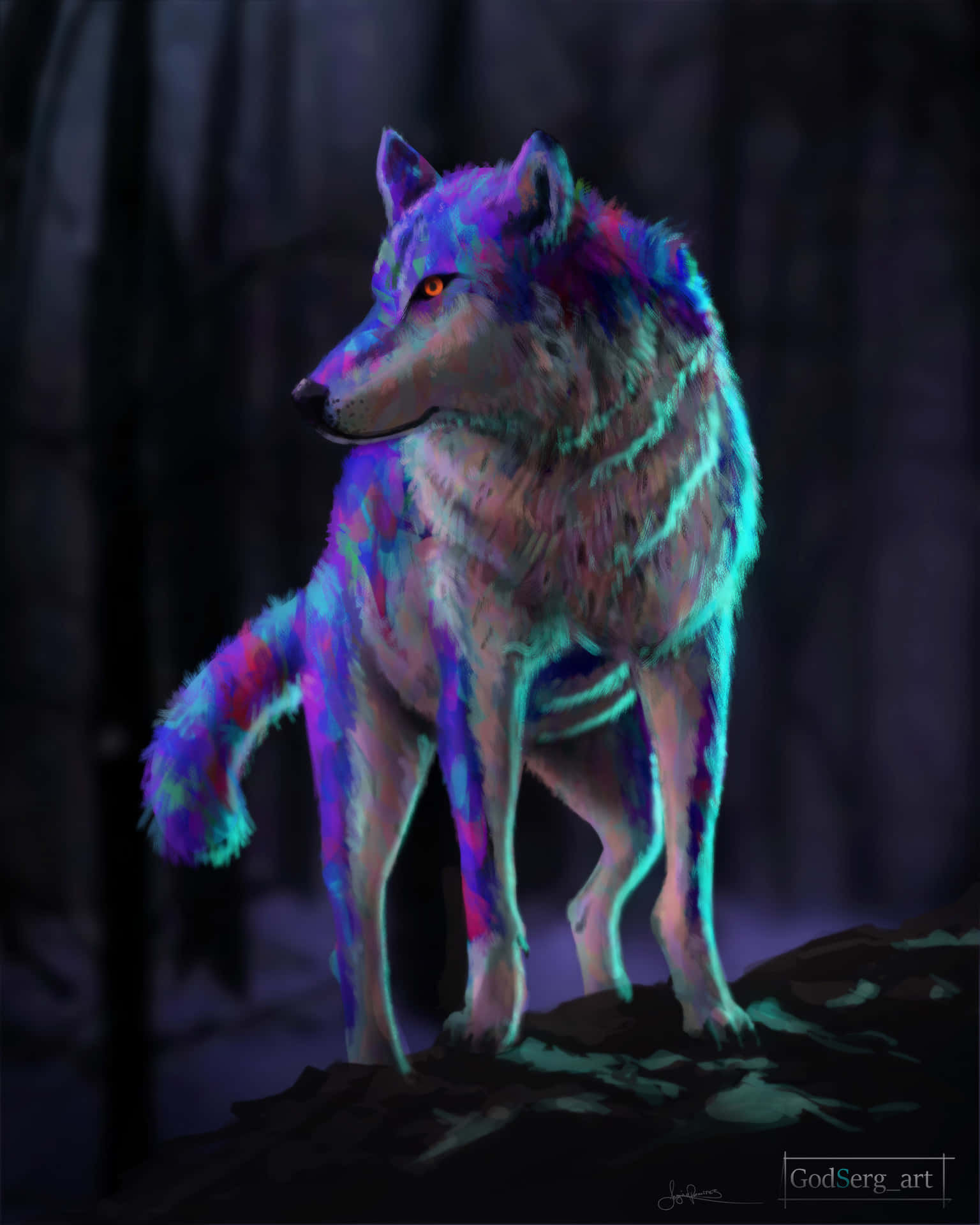 Explore The World As A Mysterious Rainbow Wolf Background