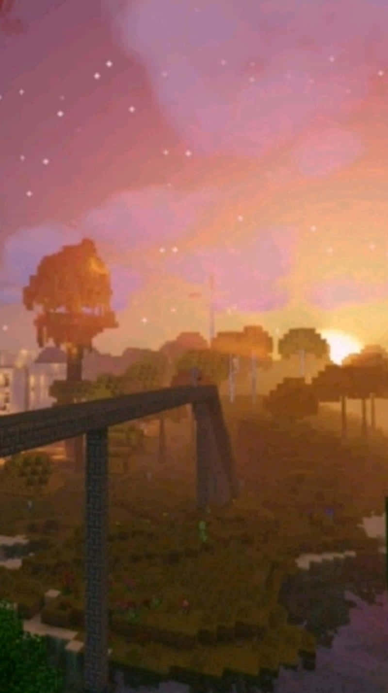 Explore The World Of Minecraft In The Beautiful Sunset Light.